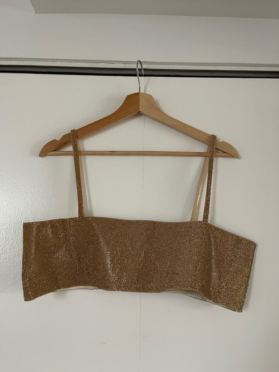 Tops - Nué Gold Sequin Strap Crop Top - Sparkle Evening Tank